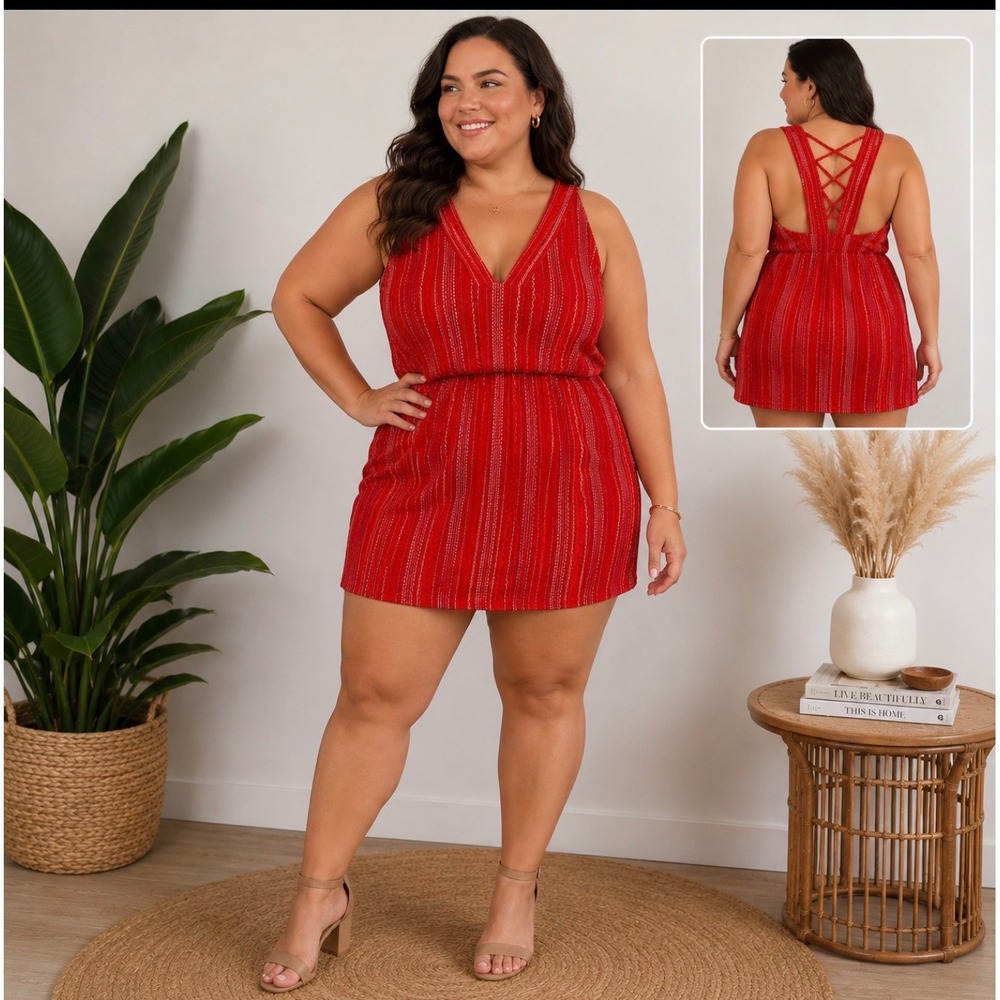 Xhilaration Red White Striped Lace Up Back Sleeveless Dress Plus Size 2X NWT